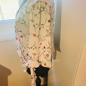 Cream Side Tie Blouse with 3/4 Sleeves